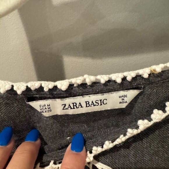 Zara Grey Long Sleeve Croqueted Blouse - Picture 3 of 6